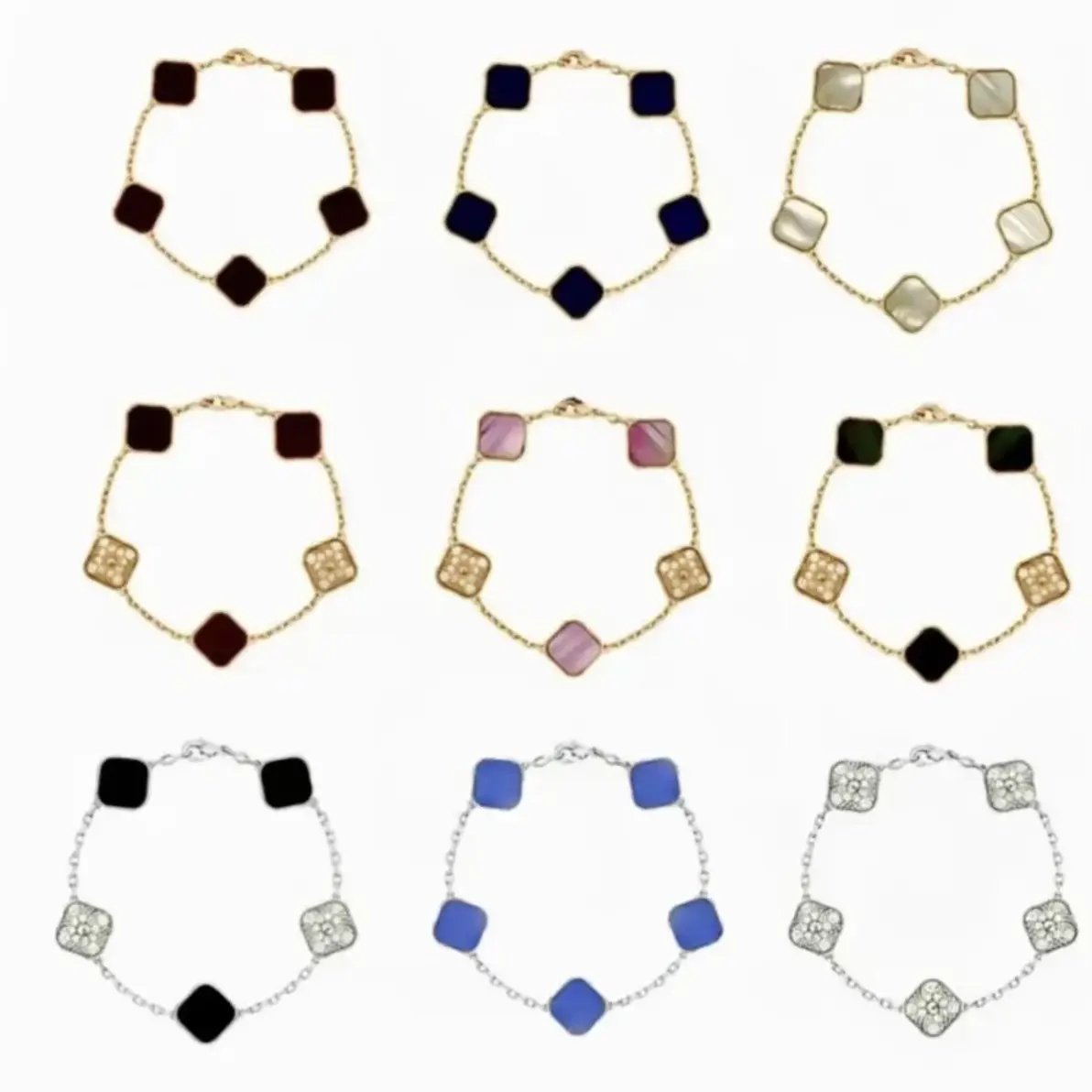 合金贝壳手链 铜合金手链 四叶草五花轻奢时尚百搭小众满钻气