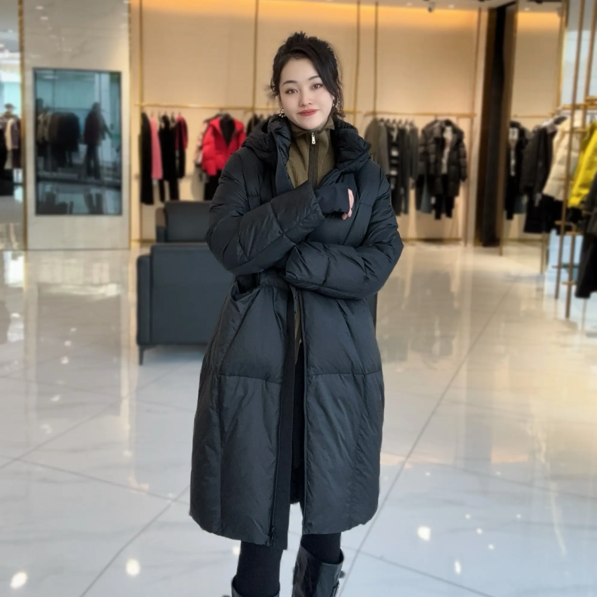 冬季连帽女韩系时尚加厚保暖长款鸭绒设计感流行