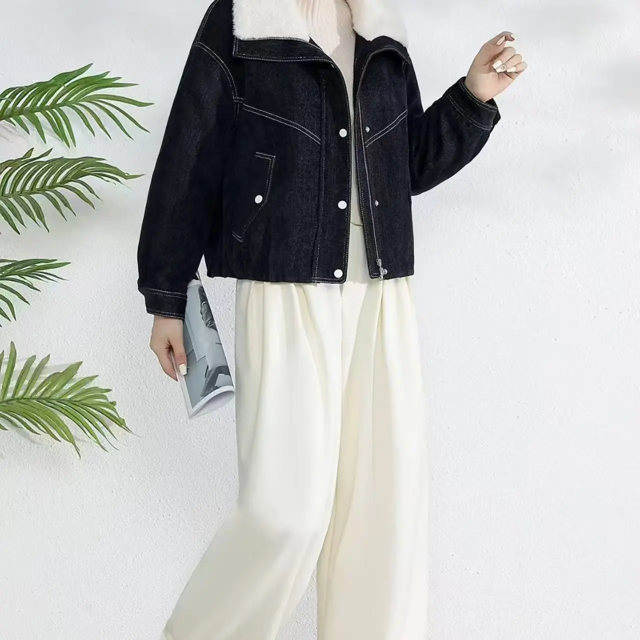 王荣女装新款白领绒毛上衣