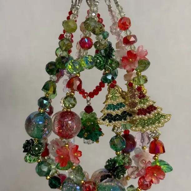 圣诞配色红绿圣诞树串珠高级感手机链钥匙扣挂件