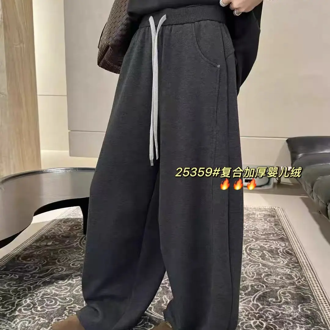 网红抽绳松紧弯刀阔腿裤女3r3秋韩版宽松显瘦大码休闲裤女