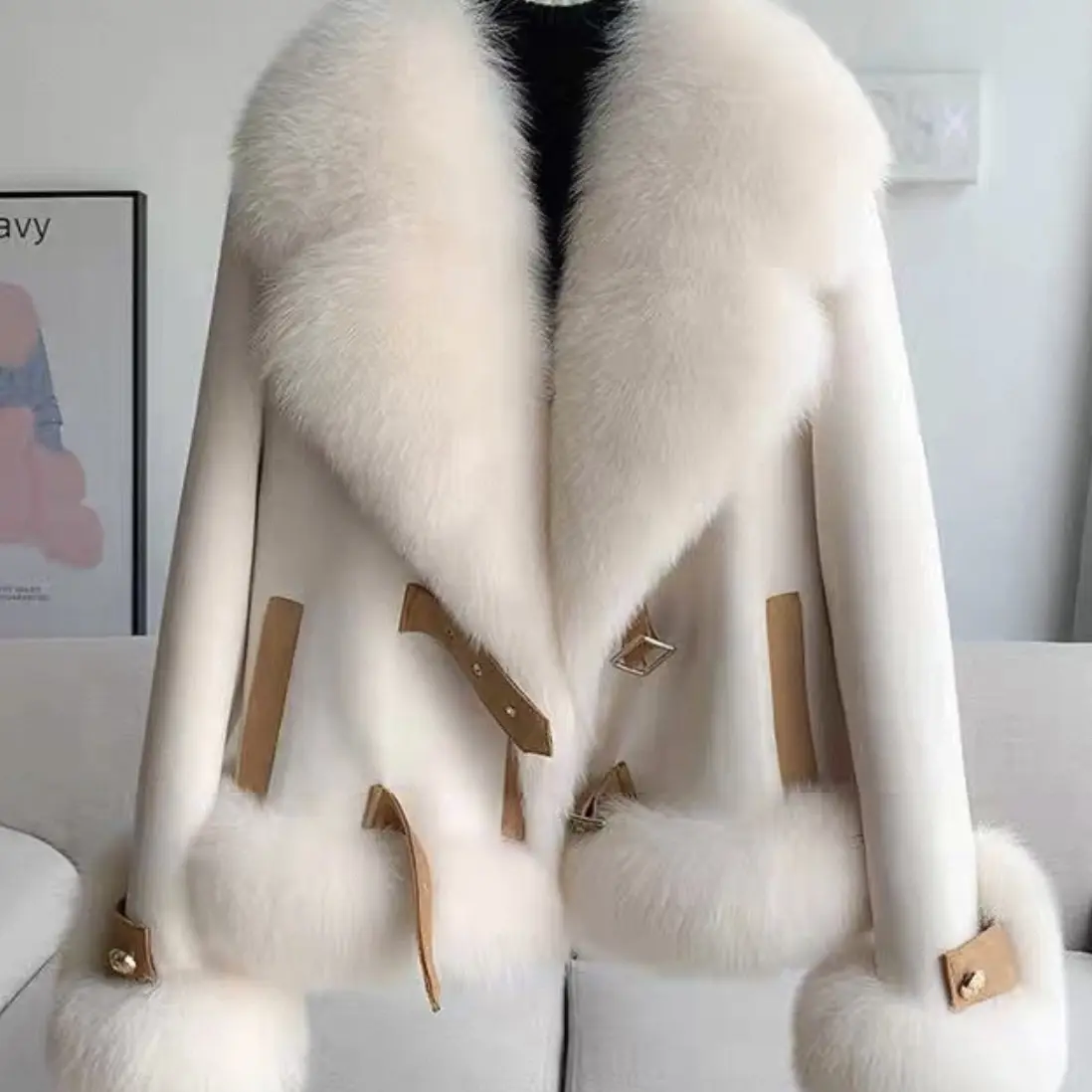冬季新款高端气质百搭显瘦大毛领鹅绒女士一体外套
