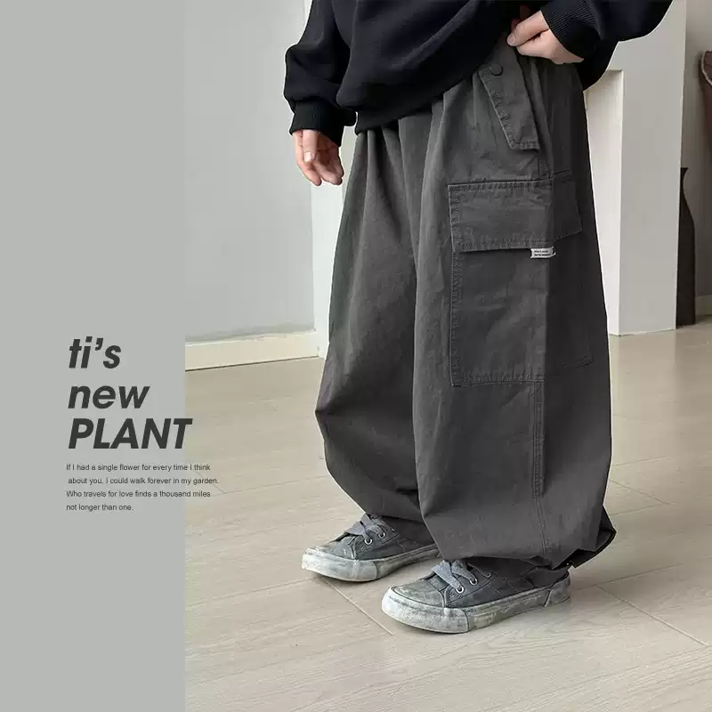 儿童休闲裤2025春装男女童时髦帅气宽松休闲长裤男孩纯棉工装裤潮