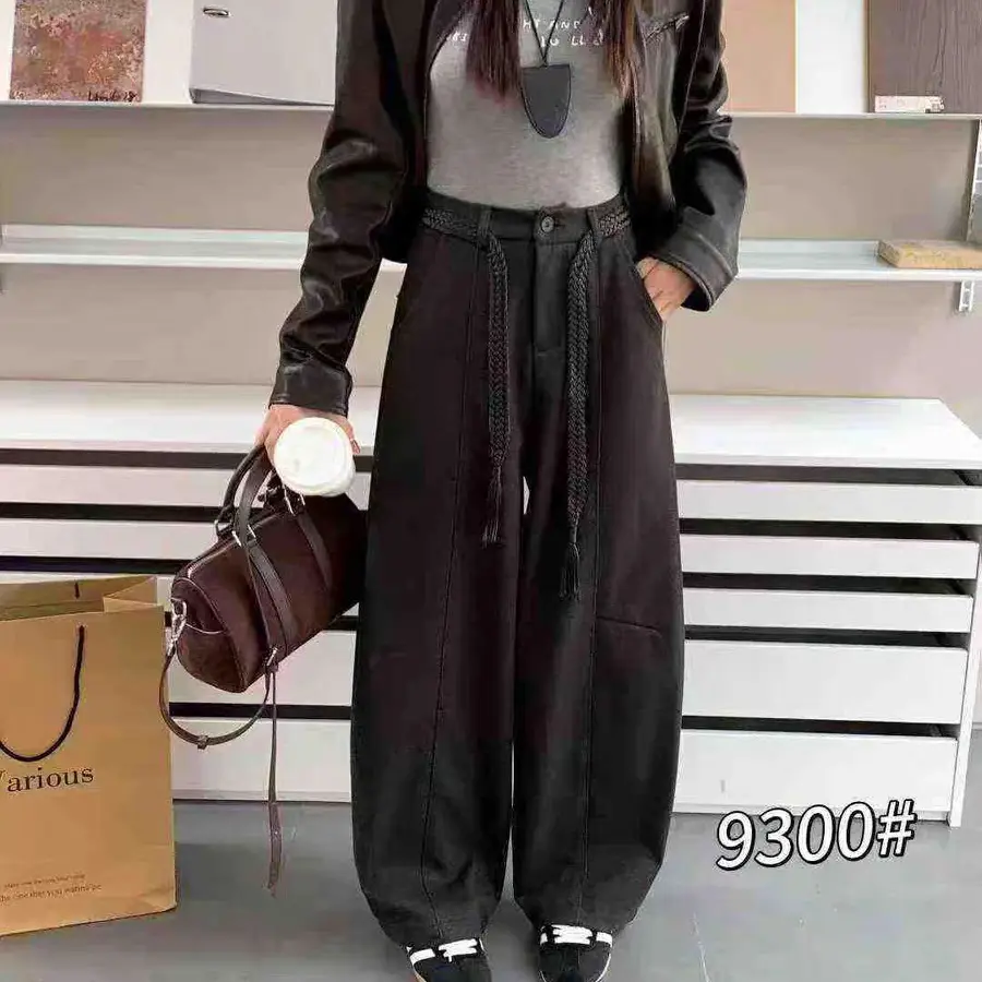 高腰显瘦黑色羊绒加绒阔腿裤女冬新款长裤