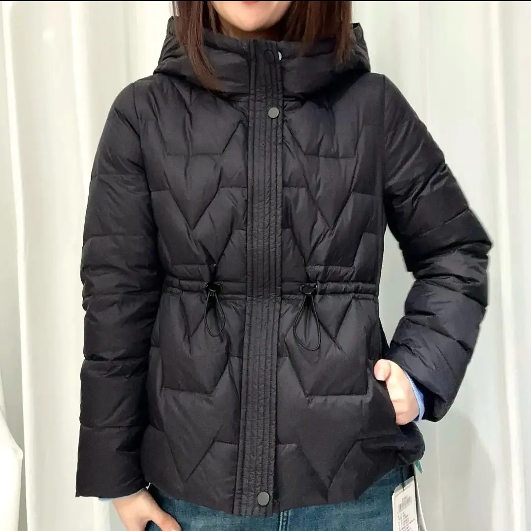 女士9285冬季连帽收腰显瘦百搭纯色羽绒外套