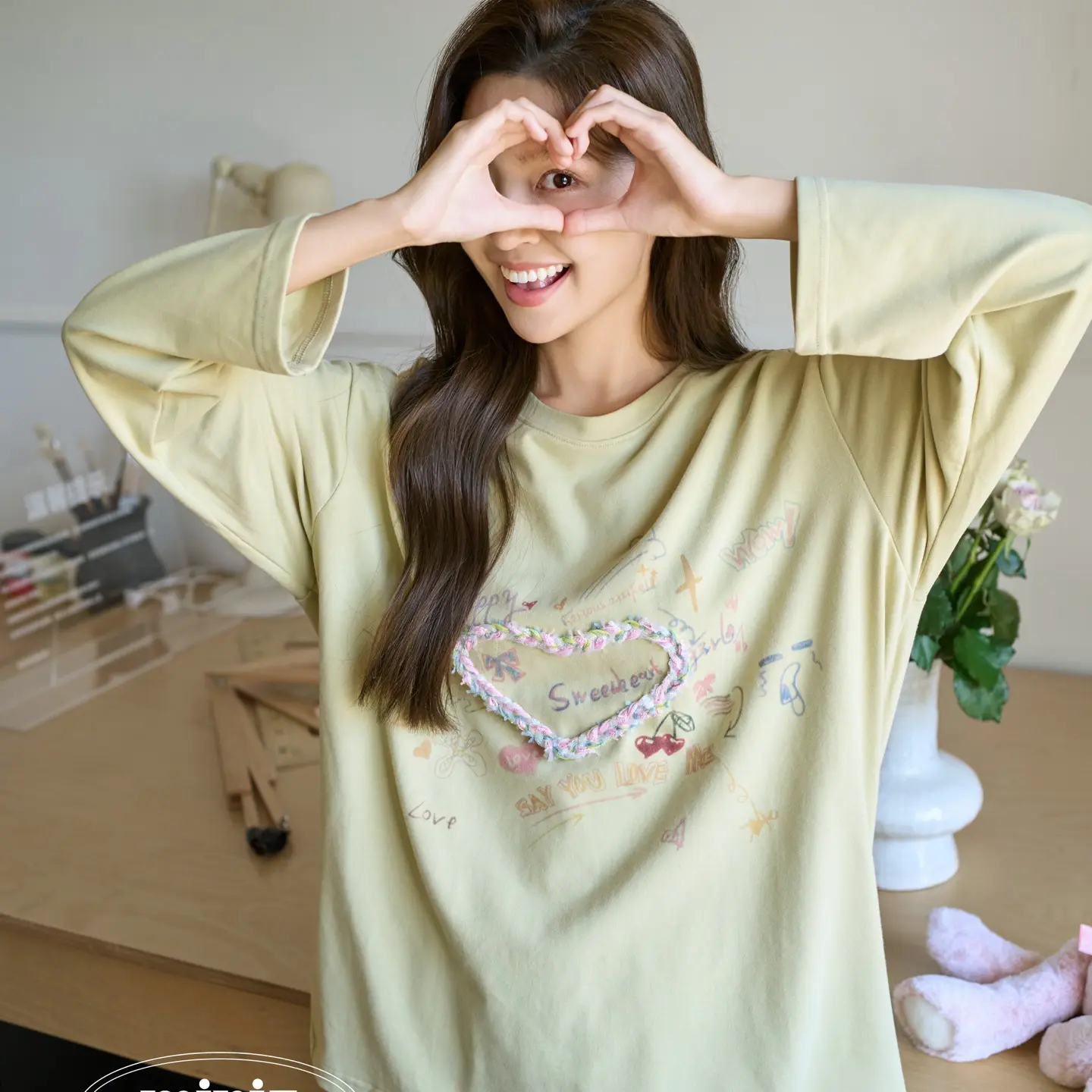 女士春秋季带胸垫可外穿长袖宽松舒适睡衣套装