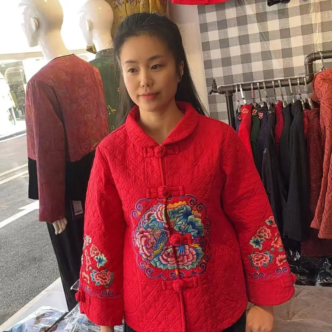 国风绗绣压花重工刺绣小薄棉夹衣
