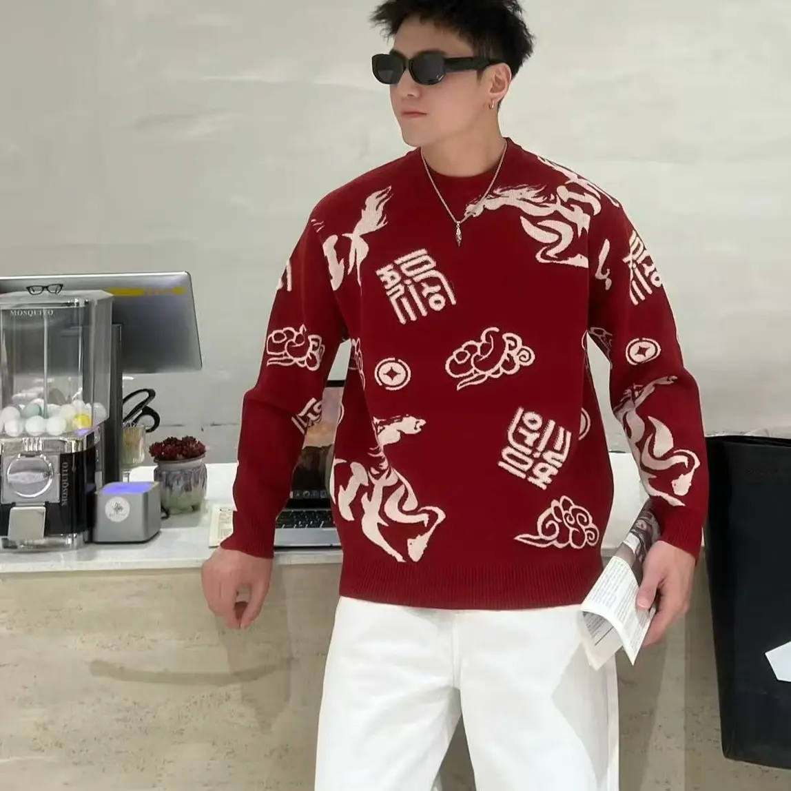 秋冬季马年圆领针织衫男士休闲百搭本命年毛衣