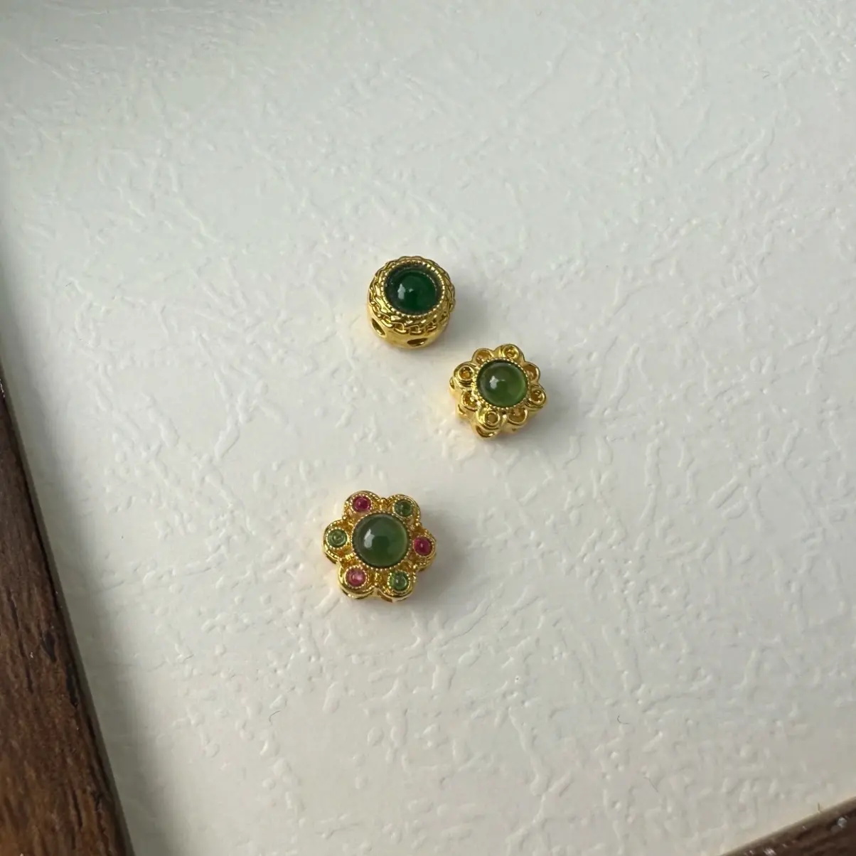 18K 花朵镶嵌戒面隔珠编织串珠 DIY