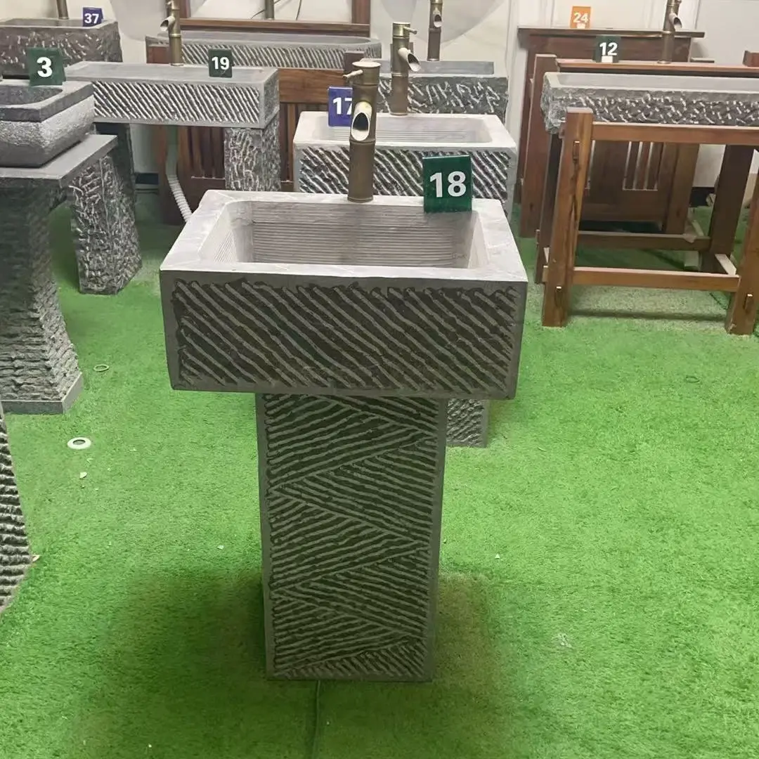 户外天然青石花岗岩整石一体带搓衣板家用洗衣洗手两用台盆