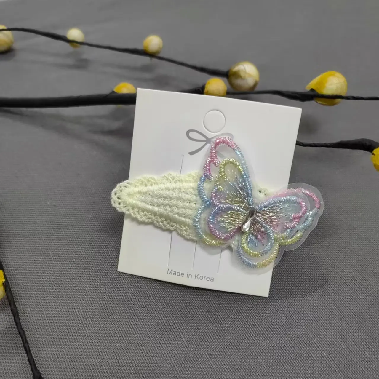 发夹甜美蝴蝶结少女ins风手工编织毛线森系仙女顶夹发卡