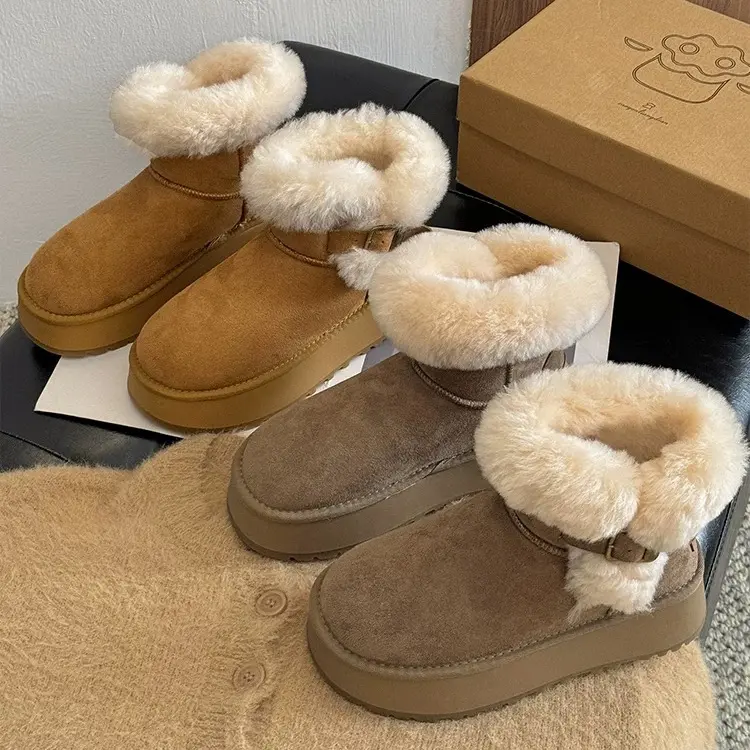 （牛筋底）女神厚底雪地靴女冬季加绒加厚保暖防滑短筒百搭小个子