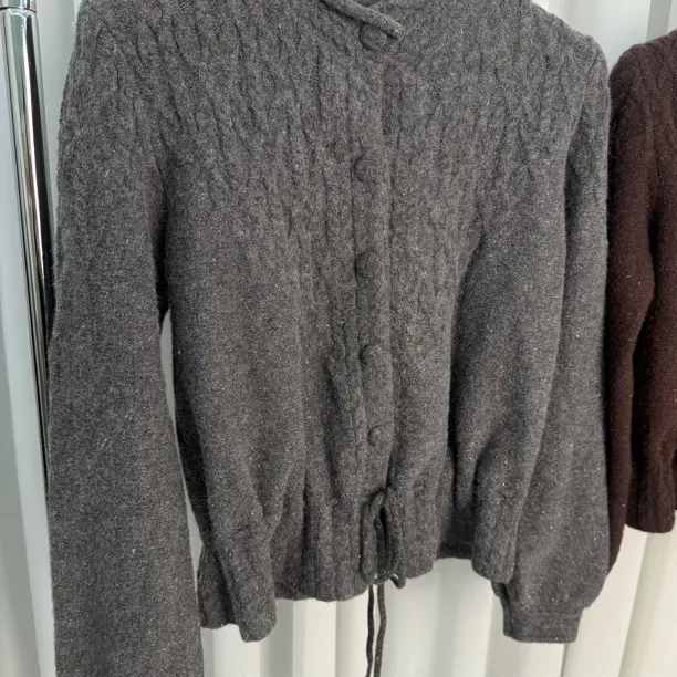 秋冬新款女士绞花收腰系带针织毛衣外套百搭