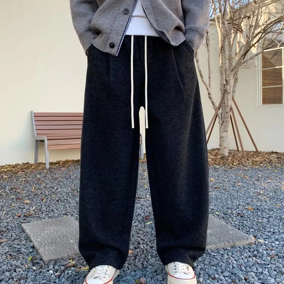 冬季加绒绵垂感弯刀休闲裤男士宽松百搭长裤