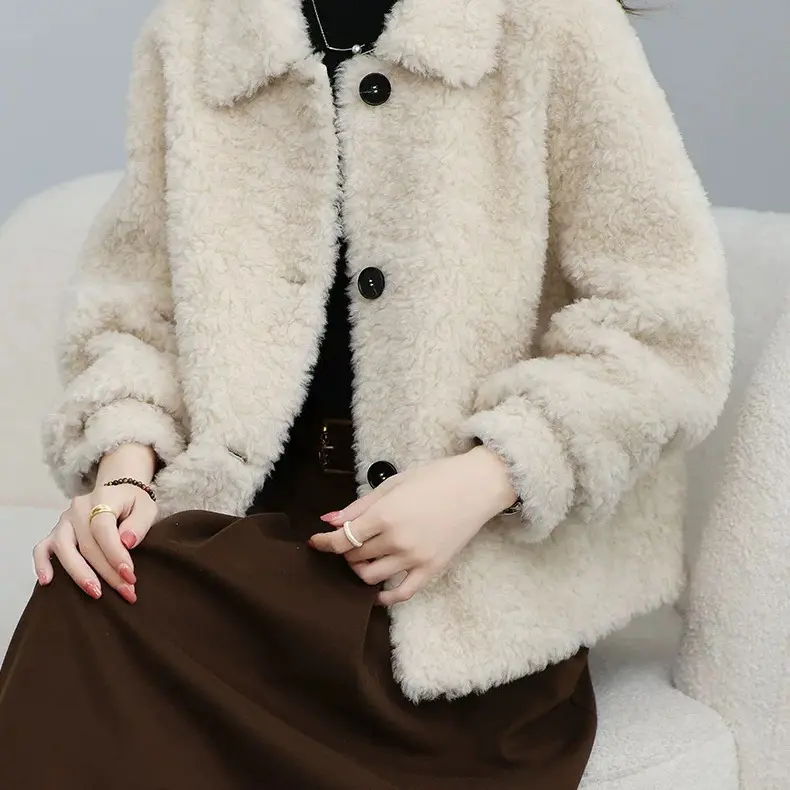 【非图片款】韩系短款翻领全羊毛羊剪绒颗粒毛绒保暖冬季外套