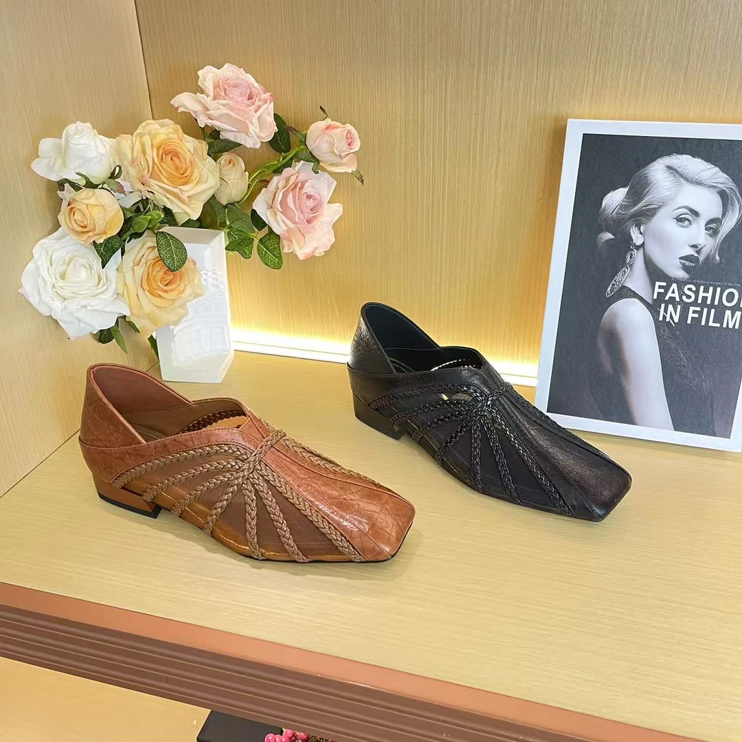 【REDYU】真皮/羊皮跟3CM，2025新款常规深口低跟单鞋女时尚耐磨皮鞋