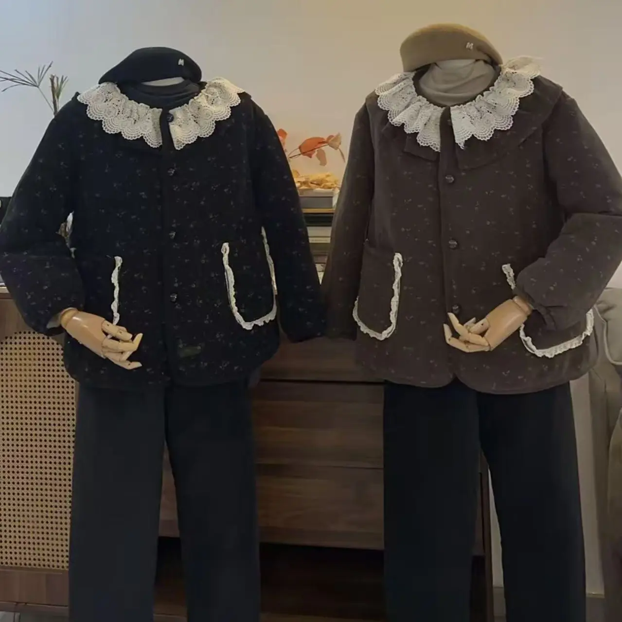 【双层蕾丝花边领】冬季三层加厚加绒保暖可外穿长袖长裤家居服套装