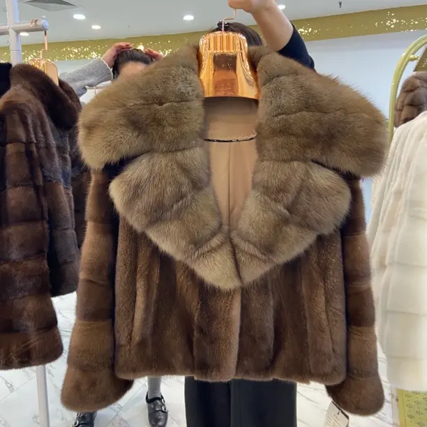 【周村皮草城严选】水貂领咖啡色60长