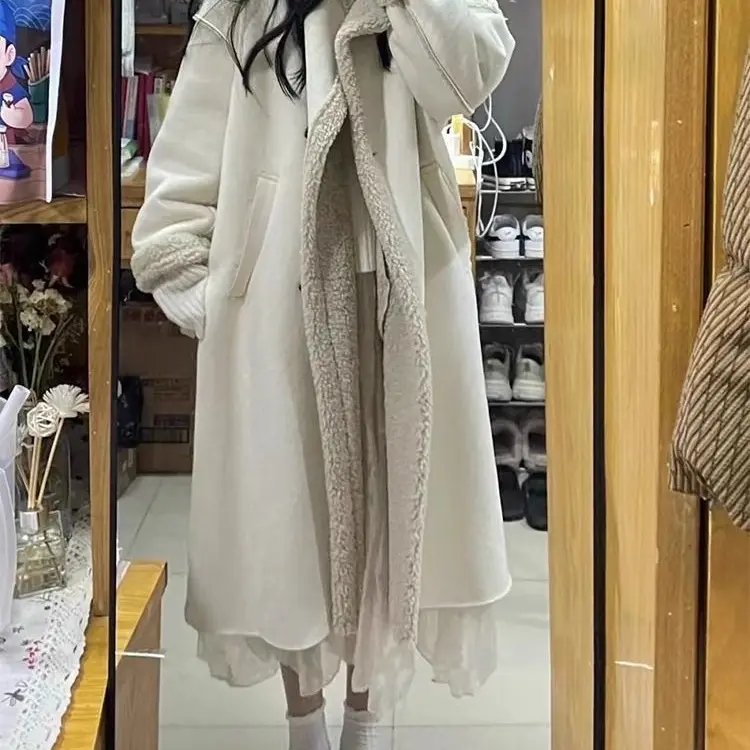 200斤大码宽松版型冬季羊羔绒外套女中长款过膝宽松加厚保暖大衣