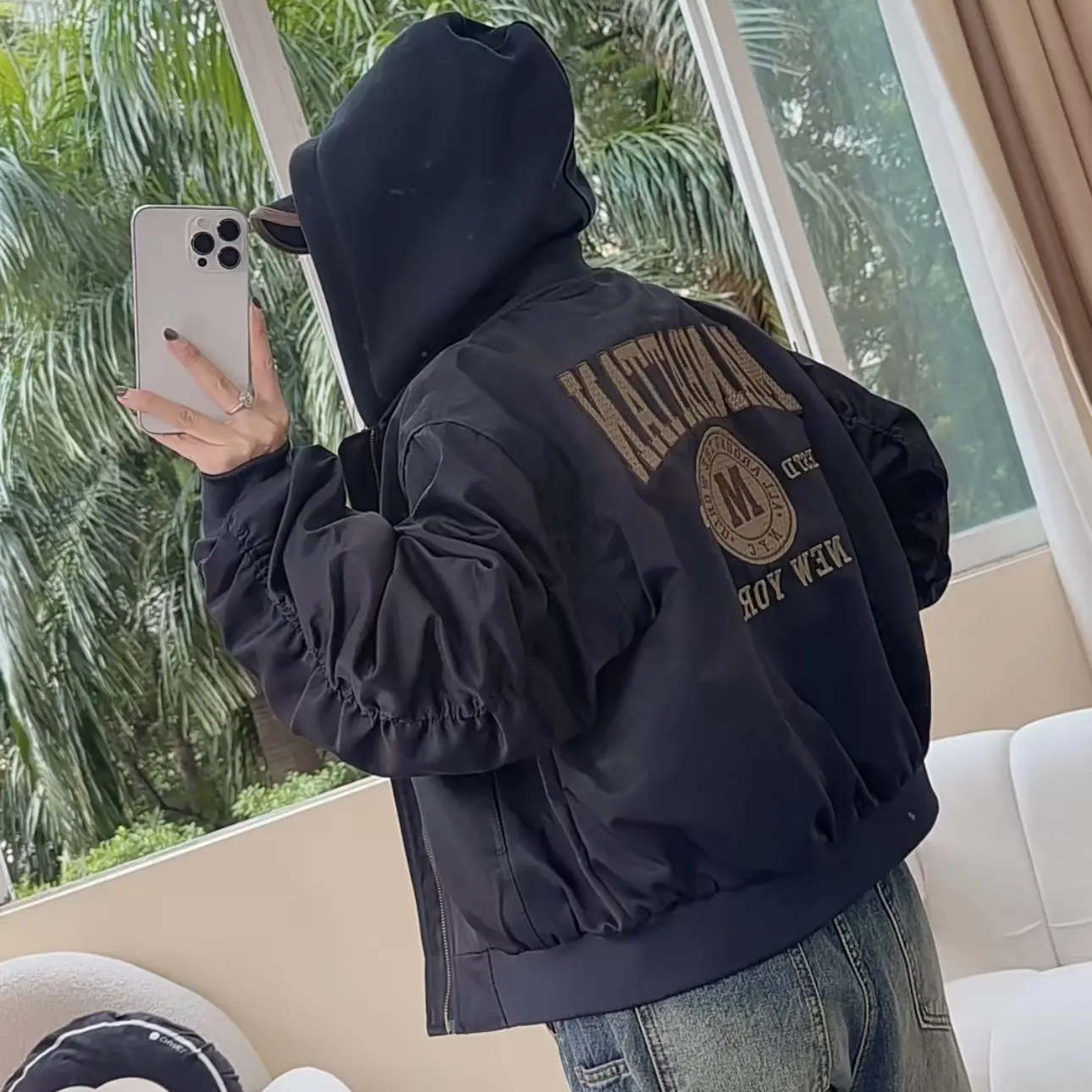 佟掌柜-连帽刺绣棉服宽松大版夹克棒球服外套6627