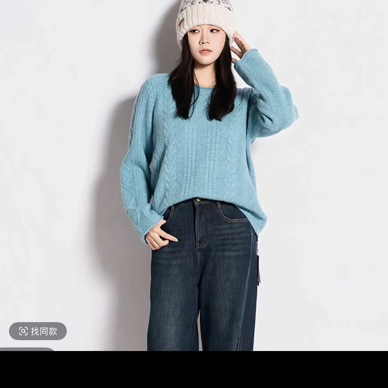 领姿圆领长袖冬季新款韩系减龄百搭宽松针织毛衣