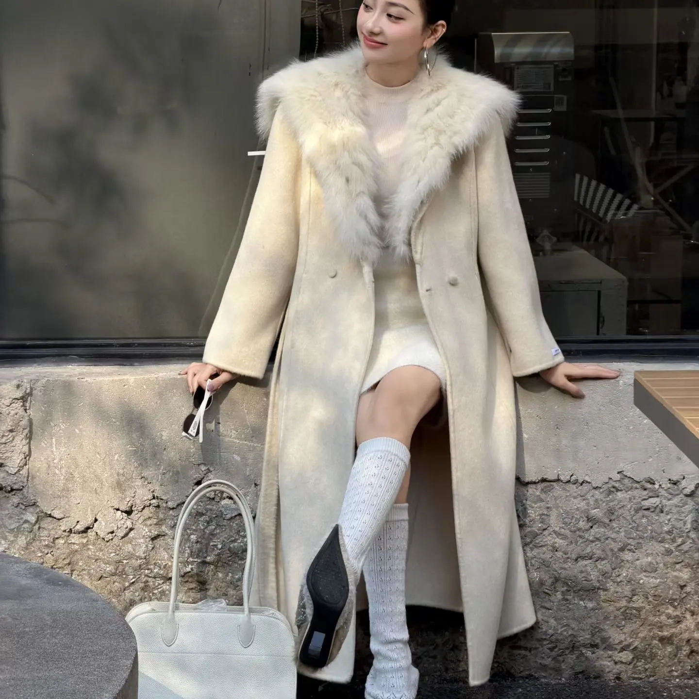 领双面大衣冬季贵气显瘦中长款毛呢外套女