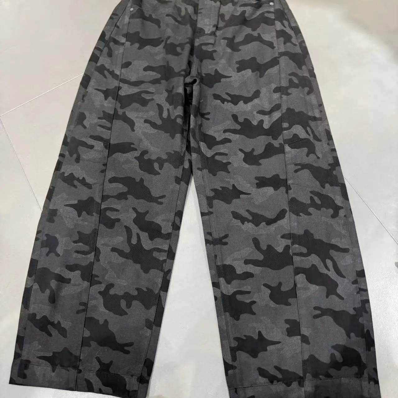 迷彩弯刀加绒牛仔裤女冬季美式嘻哈显瘦高腰阔腿拖地长裤