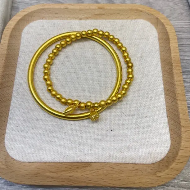 铜合金手镯 新中式小众铜合金素圈手镯莲蓬实心手串简约高级感