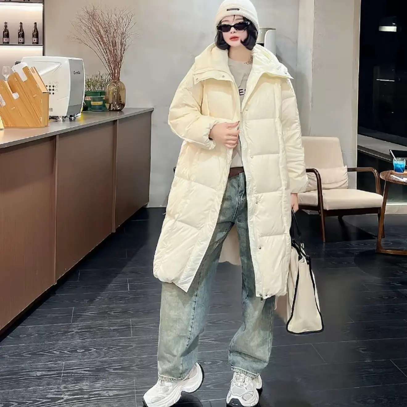 【董咚咚】120-300斤白鸭绒外套中长款拉链保暖时尚百搭宽松