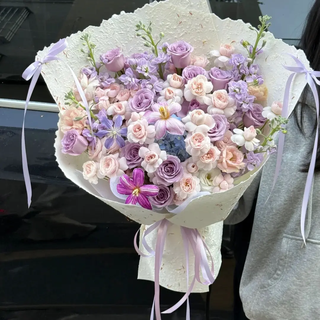 紫玫瑰仙子之吻混搭花束同城配送送闺蜜送女友生日礼物