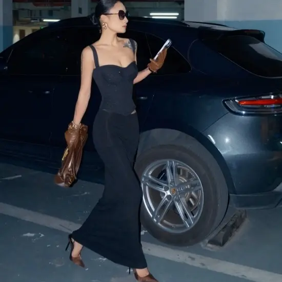 DAS【希腊女神】法式慵懒女神翻腰高弹加长拖地半身裙