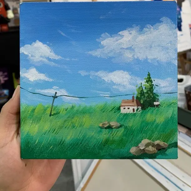 手绘风景摆台装饰画 15x15