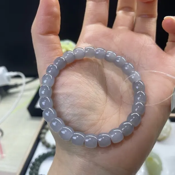 天然和田玉（烟紫）未镶嵌烟紫直切卡8mm手串老型珠