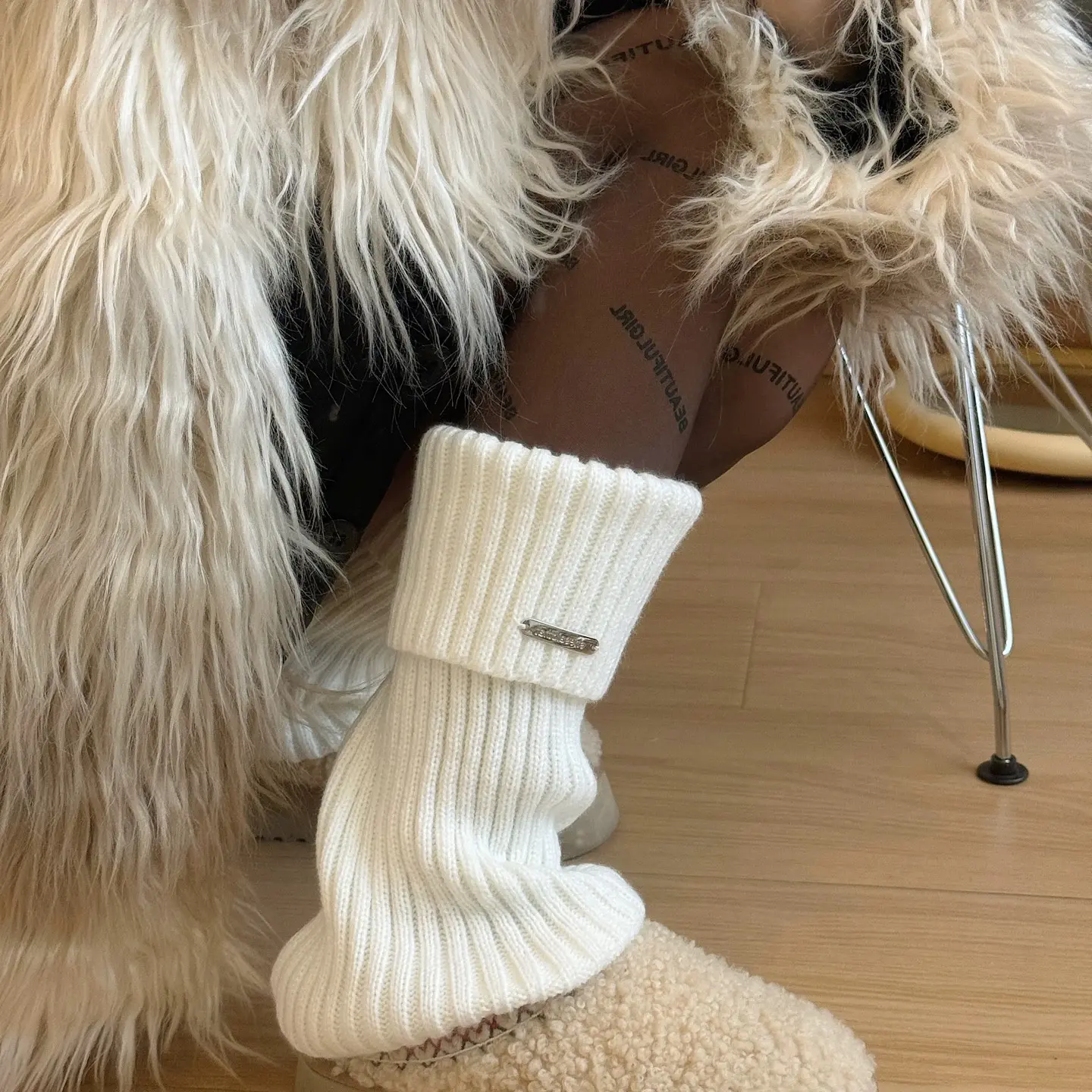 【张开心】plusox～针织翻口银铁标辣妹百搭袜套腿套堆堆袜加厚保暖 