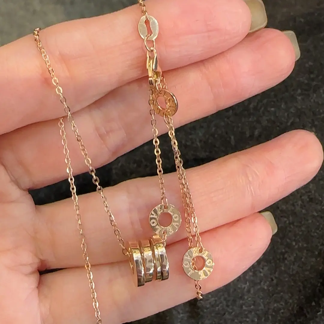 正品18K金路路通三饼套链