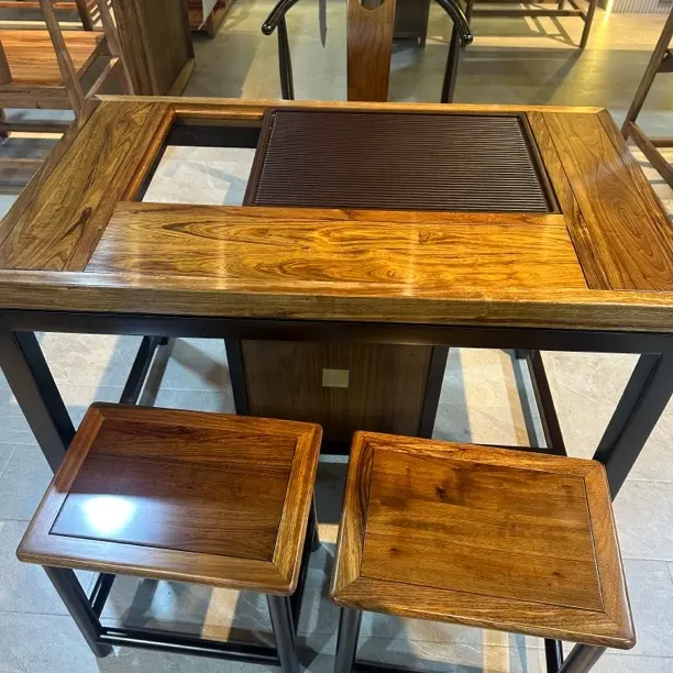 檀香木餐台茶台大板凳家用办公实木家具客厅阳台多功能茶桌