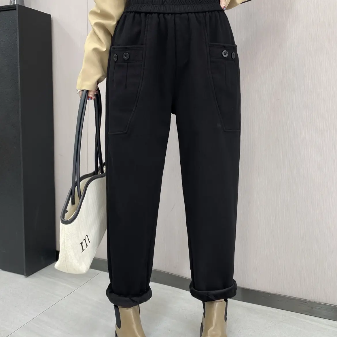 时尚百搭宽松显瘦加绒高腰哈伦裤女秋冬装休闲裤