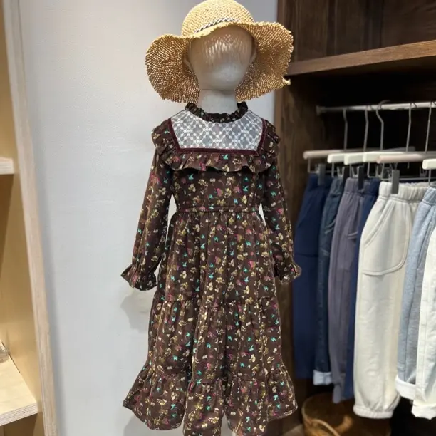 出口高端大牌女童碎花长袖连衣裙春秋装洋气公主裙