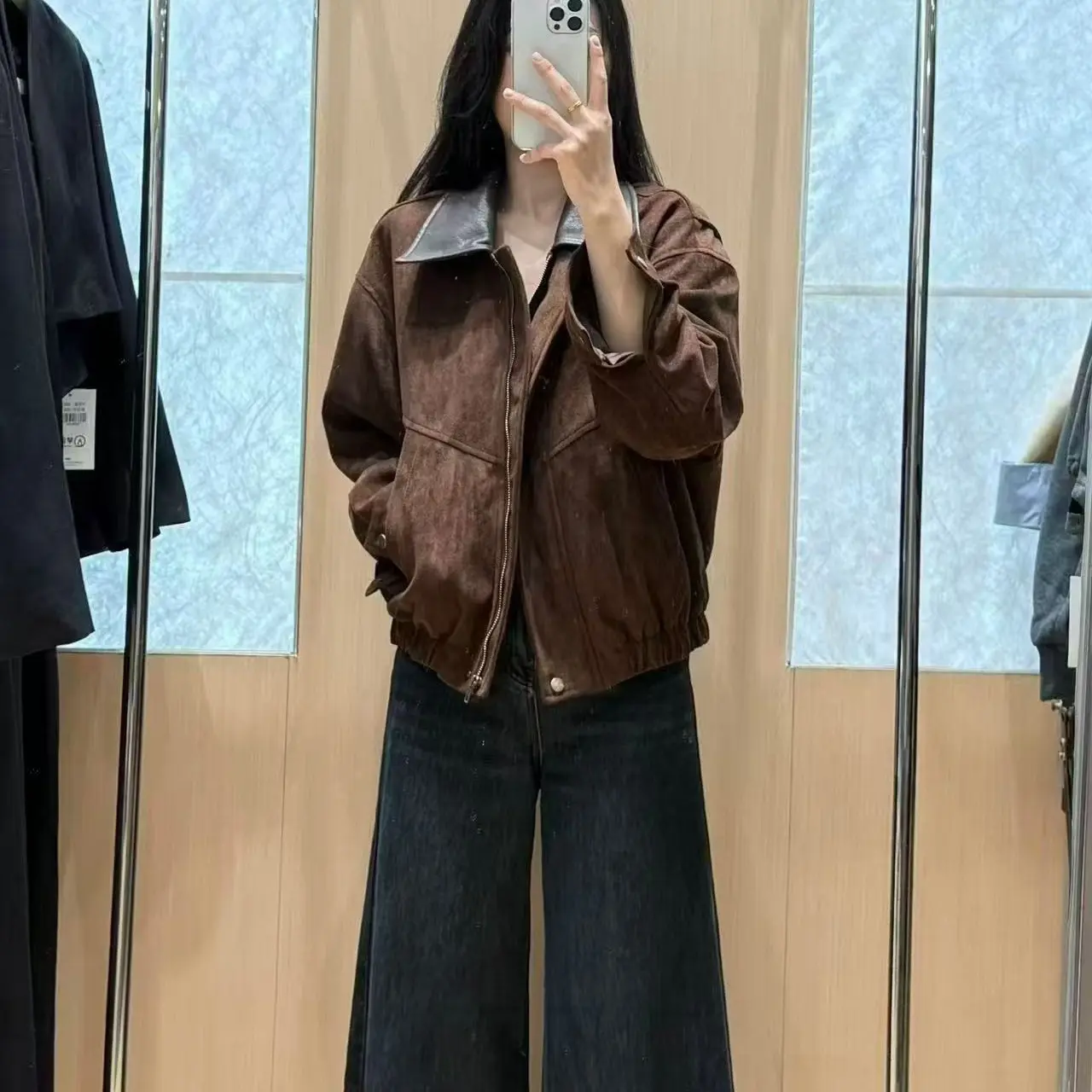 秋冬新款美拉德风加绒短款宽松百搭麂皮绒外套女