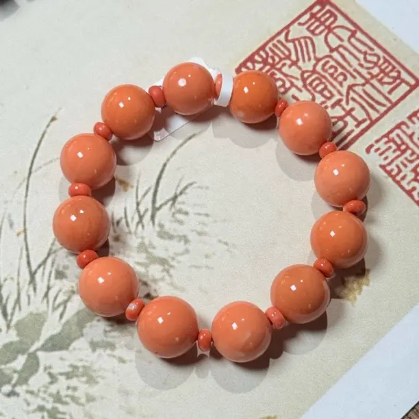 莫莫红珊瑚橘红色手串 尺寸15mm 莫莫红珊瑚手串