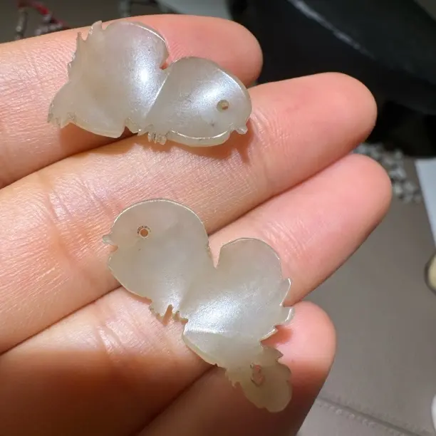 璞鉴 和田玉 兔 帽花一对