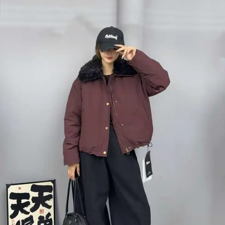 女士短款毛领加厚款工装外套