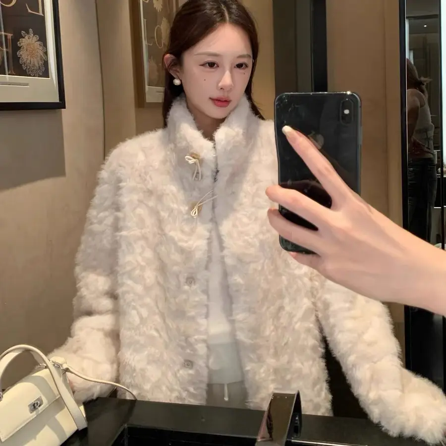 “摩卡奶芙”  环保皮毛一体感宽松加厚毛毛上衣慵懒休闲毛毛外套
