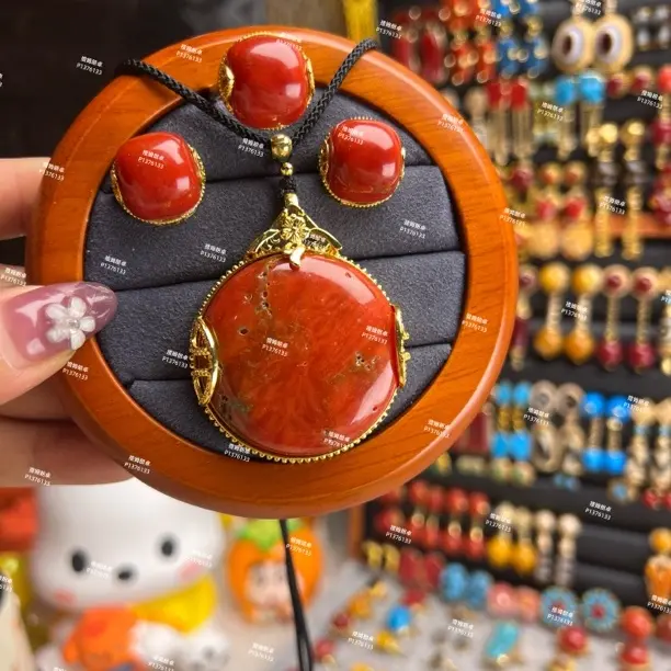 合金大理石亚克力项链 合金材质项链耳钉戒指一套