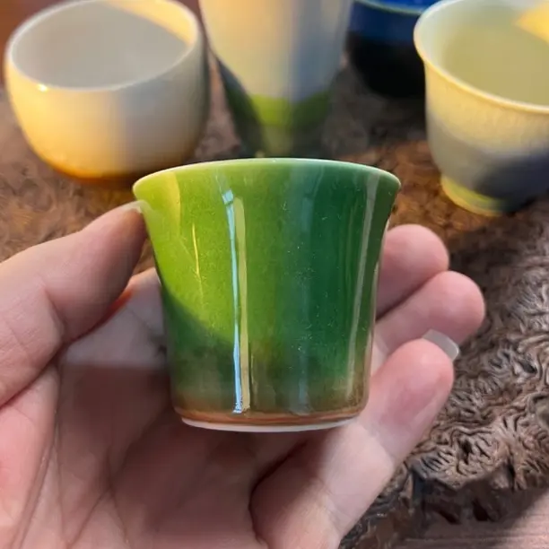 祖母绿陶瓷手绘高温釉下彩闻香杯功夫茶具