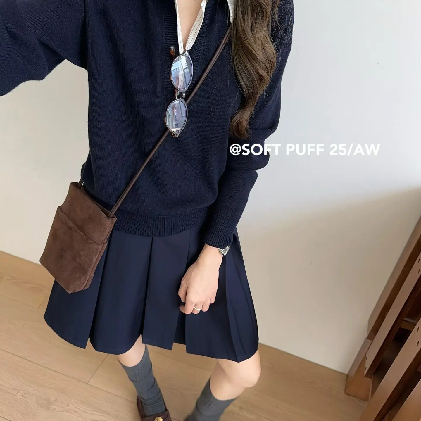 百搭毛衣设计感拼接毛针织衫针织纯色女长袖春秋撞色