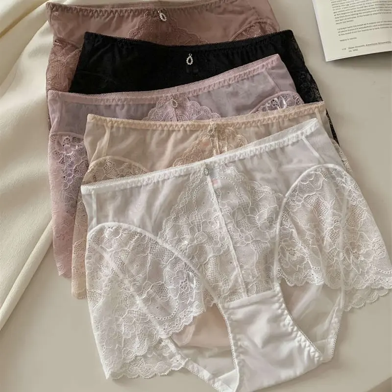 AM08轻奢风中高腰蕾丝收腹提臀透气女士内裤