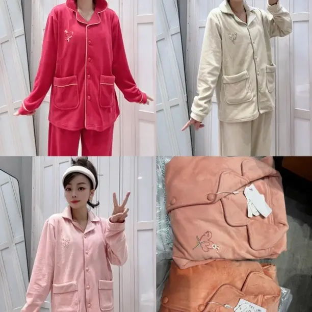 娜姐家2025海岛绒加绒保暖简约加厚舒适长袖家居服套装5107