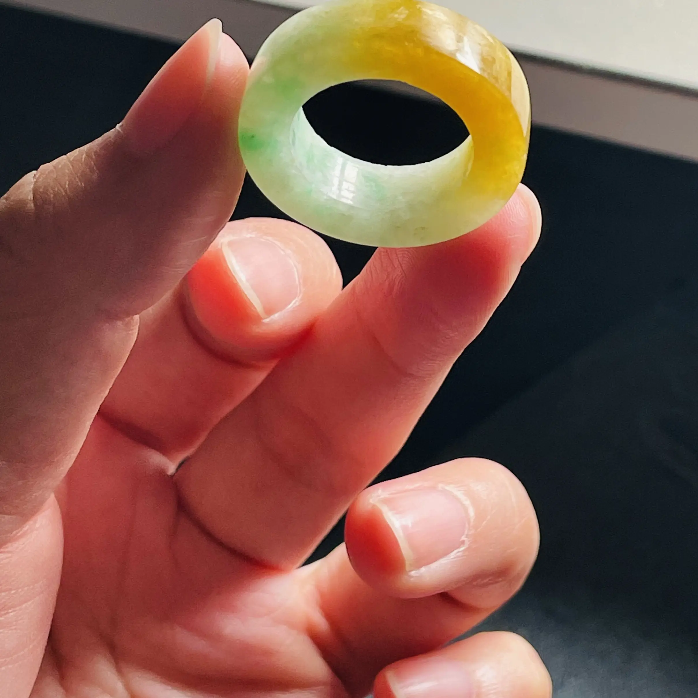 天然缅甸翡翠A货−黄加绿戒圈新中式国风