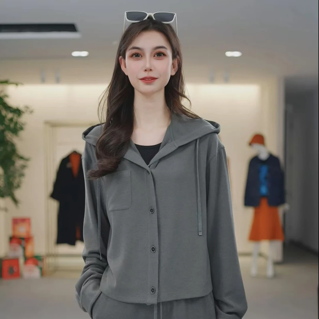 哥弟针织外套春季新款连帽设计感休闲时尚高弹力开衫卫衣1301047